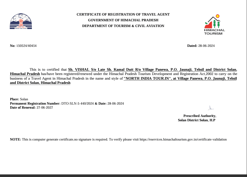 Certificate of Registration - Travel Agent